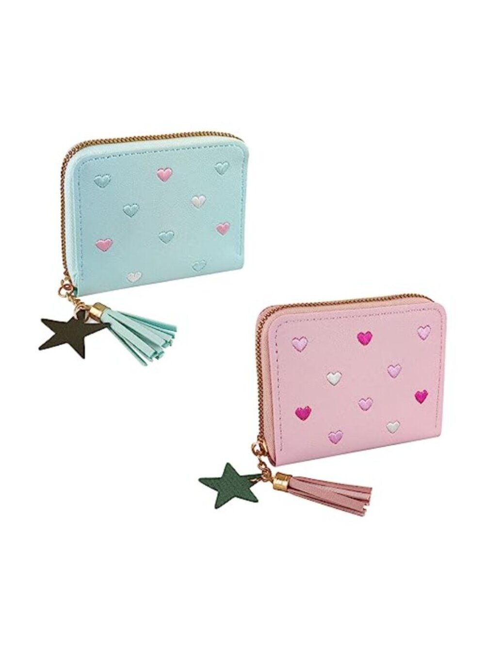 WisePoint PU Leather Wallet Heart Embroidery Accordion Card Slots Zip